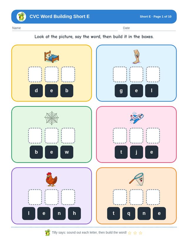 Sample page from CVC Word Building Short E