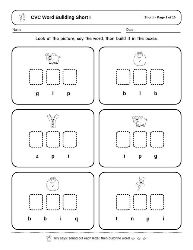 CVC Word Building Short I: sample page 4
