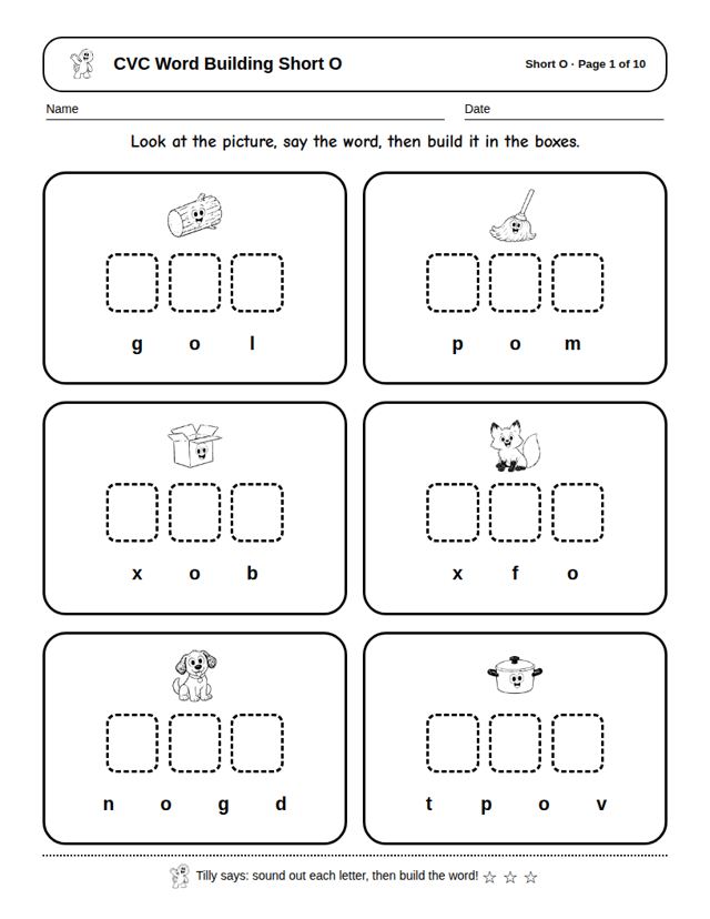 CVC Word Building Short O: sample page 4