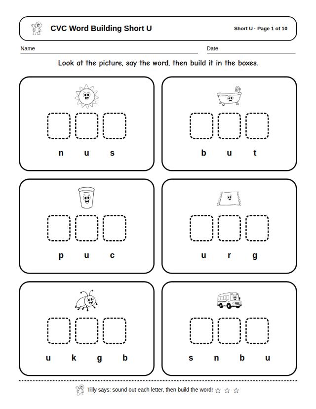 CVC Word Building Short U: sample page 4