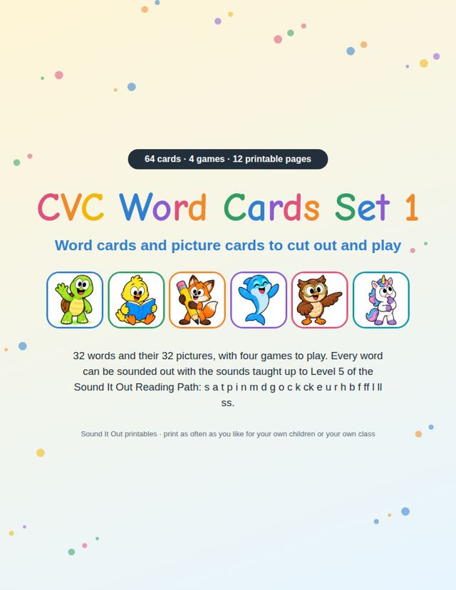 CVC Word Cards Set 1: sample page 1