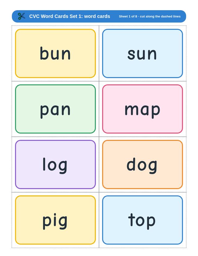 CVC Word Cards Set 1 sample page
