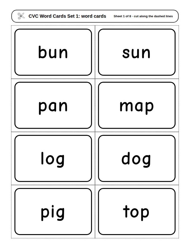 CVC Word Cards Set 1: sample page 4