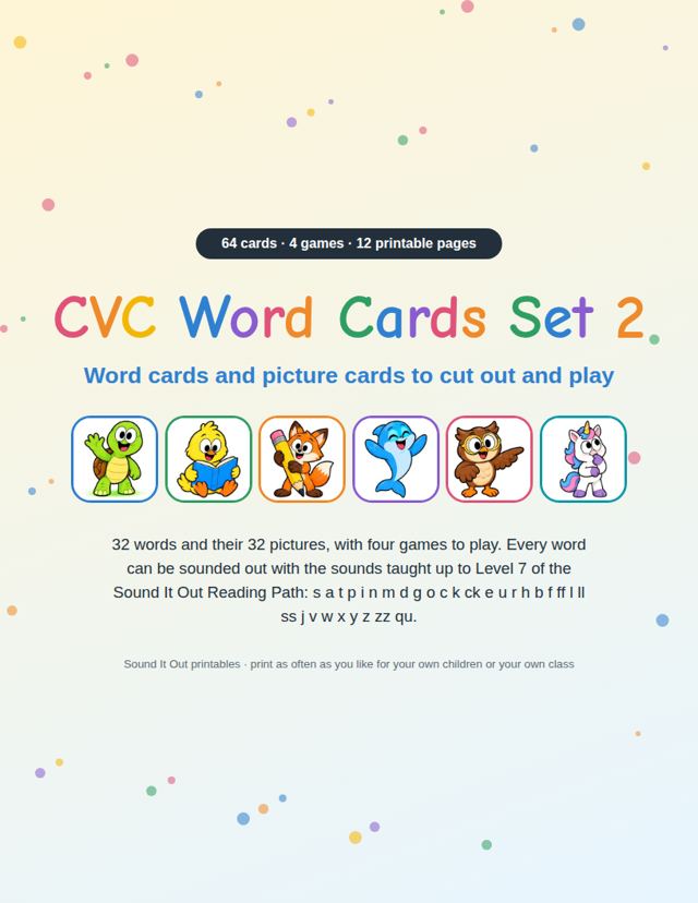 CVC Word Cards Set 2: sample page 1
