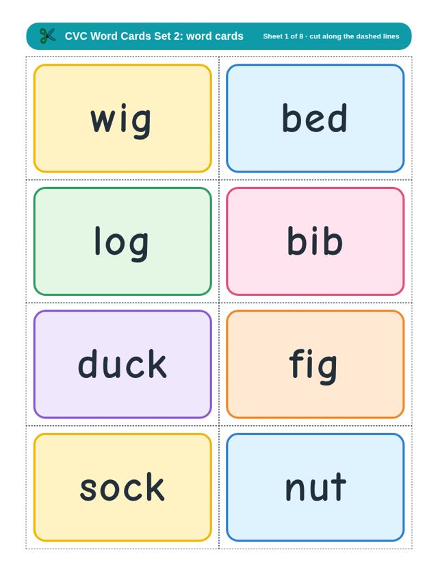 CVC Word Cards Set 2 sample page