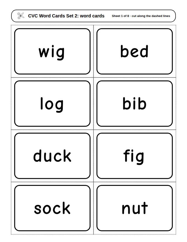 CVC Word Cards Set 2: sample page 4