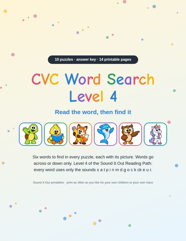 CVC Word Search Level 4: sample page 1