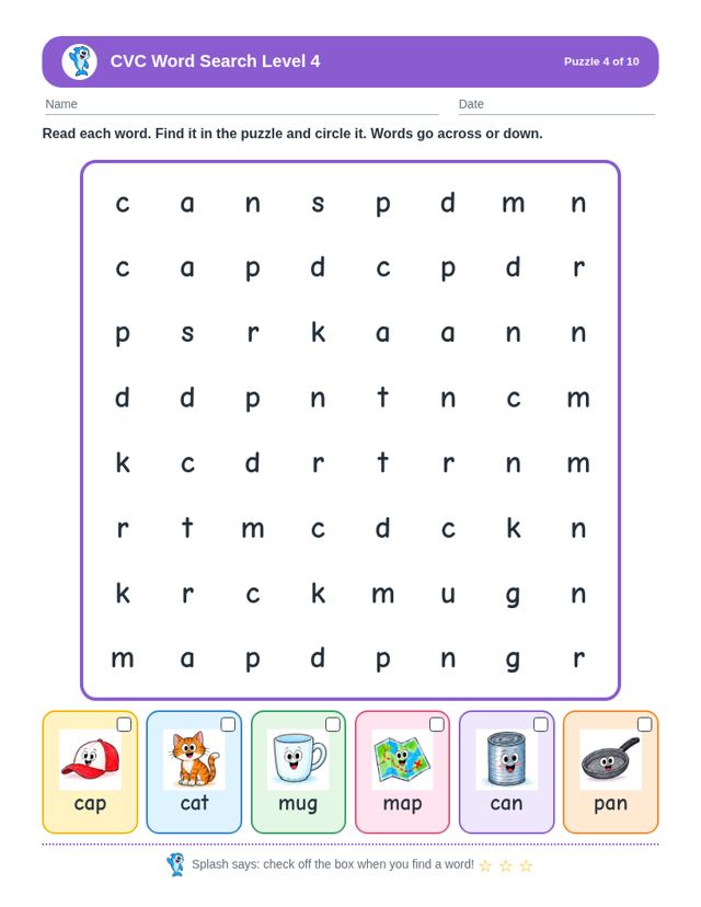 CVC Word Search Level 4: sample page 3