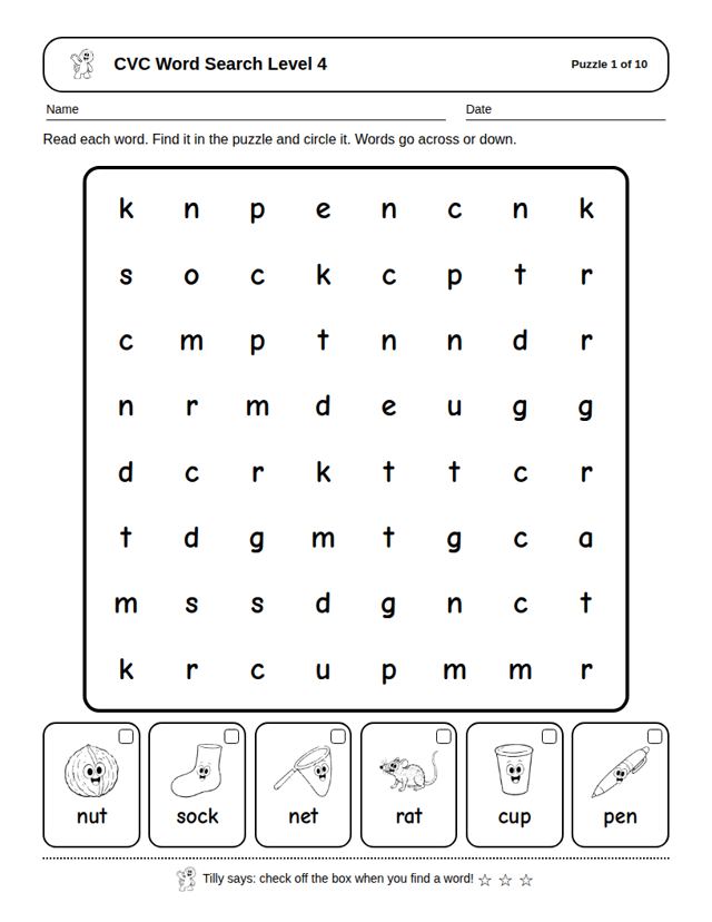 CVC Word Search Level 4: sample page 4
