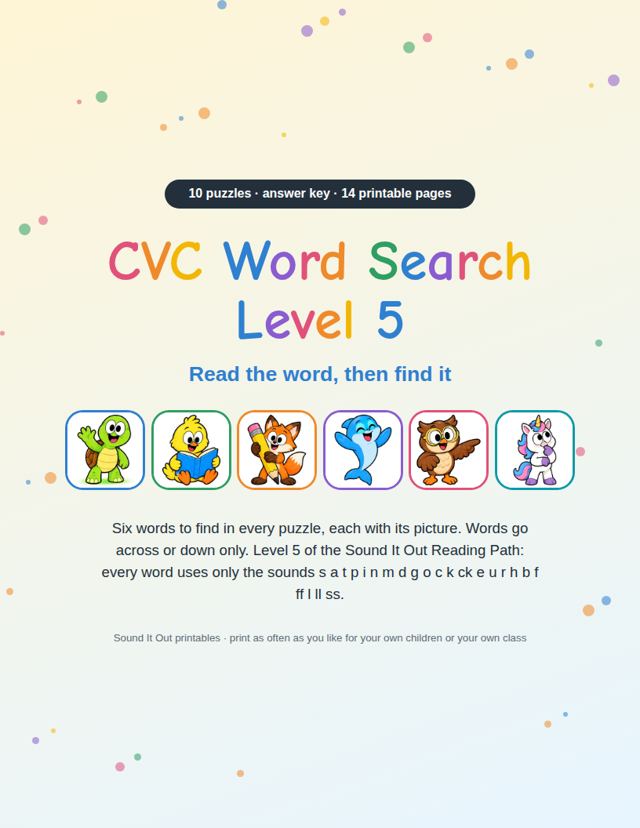 CVC Word Search Level 5: sample page 1