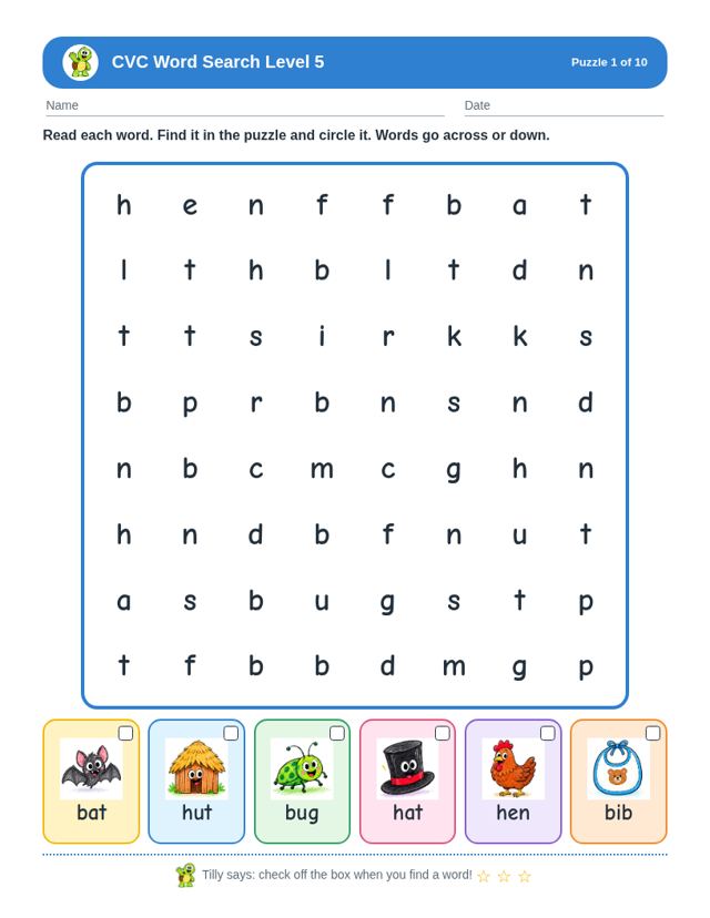 Sample page from CVC Word Search Level 5