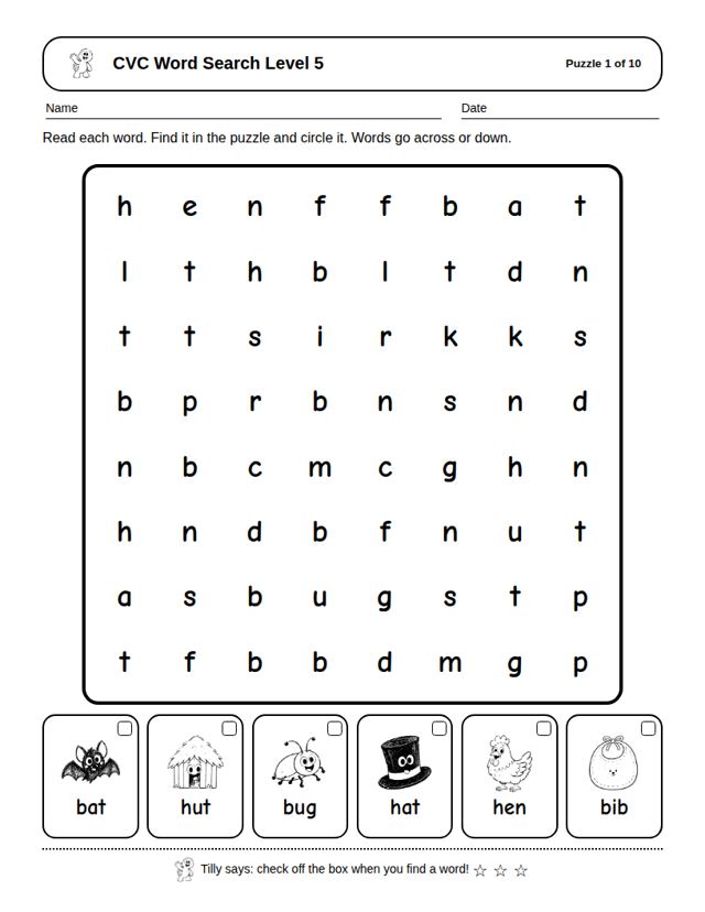 CVC Word Search Level 5: sample page 4