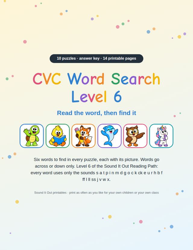 CVC Word Search Level 6: sample page 1