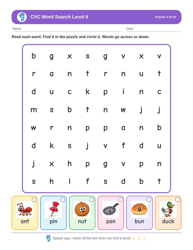 CVC Word Search Level 6: sample page 3