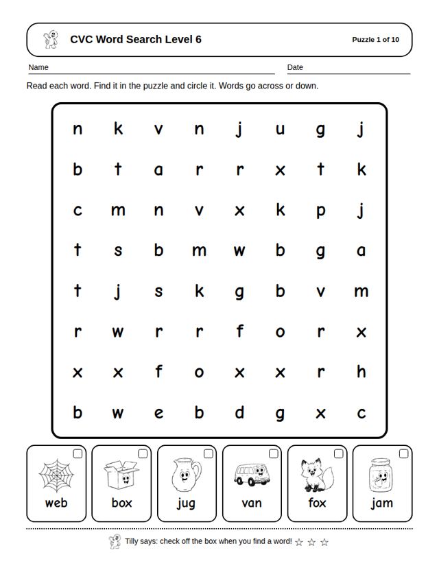 CVC Word Search Level 6: sample page 4