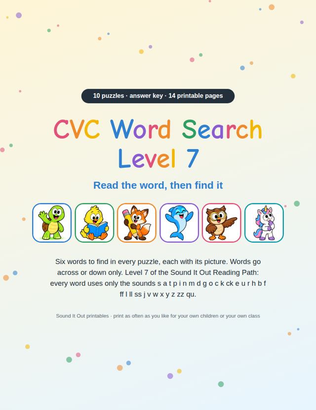 CVC Word Search Level 7: sample page 1