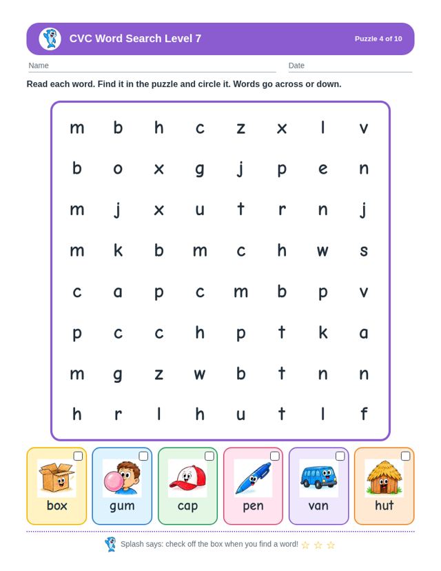 CVC Word Search Level 7: sample page 3