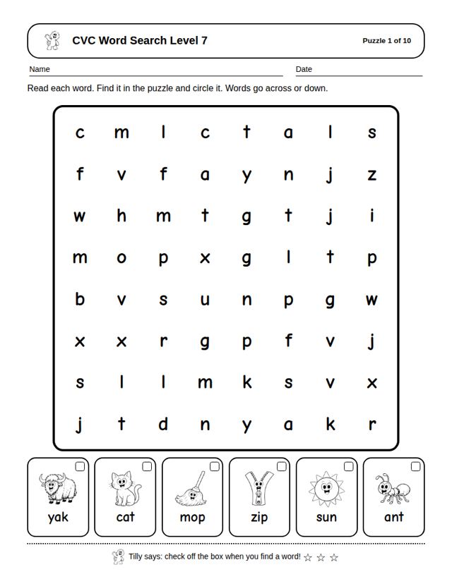 CVC Word Search Level 7: sample page 4