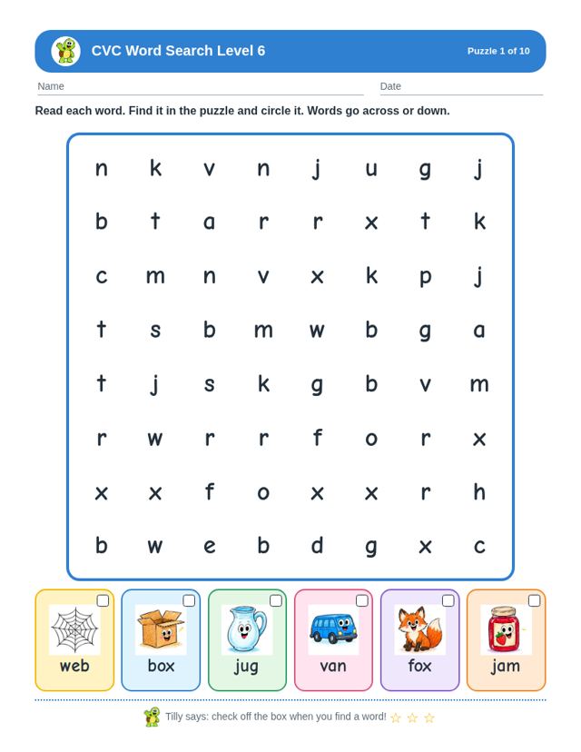 CVC Word Search Level Bundle: sample page 3