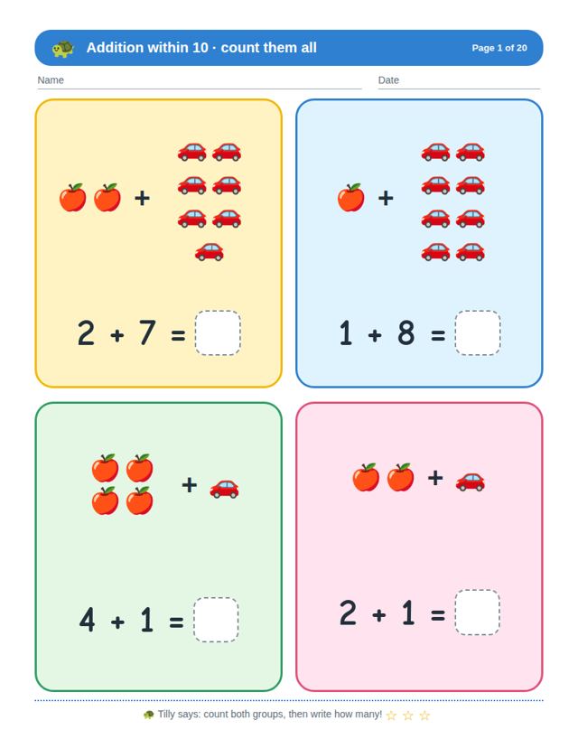 Sample page from Free Addition and Subtraction Starter Pack