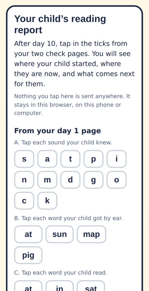 The reading report on a phone