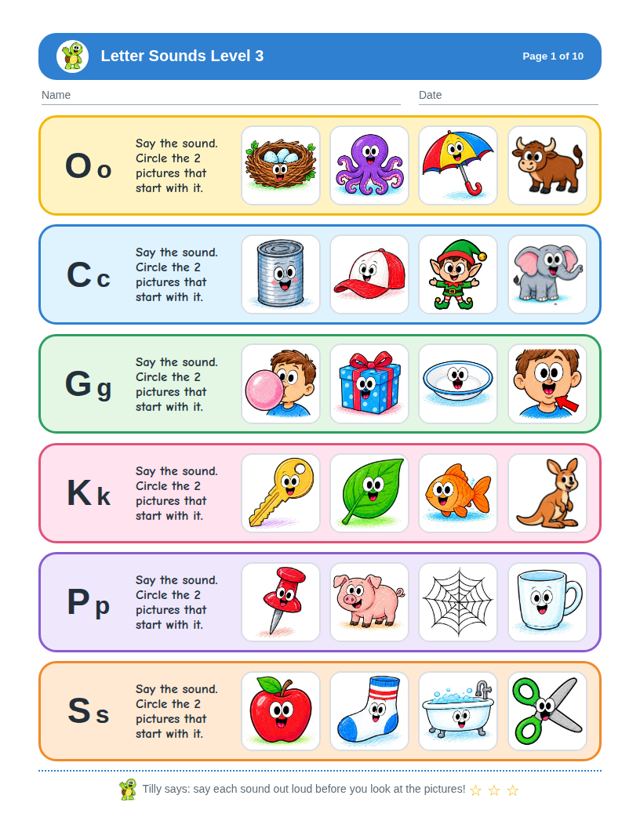 Letter Sounds Level 3 sample page
