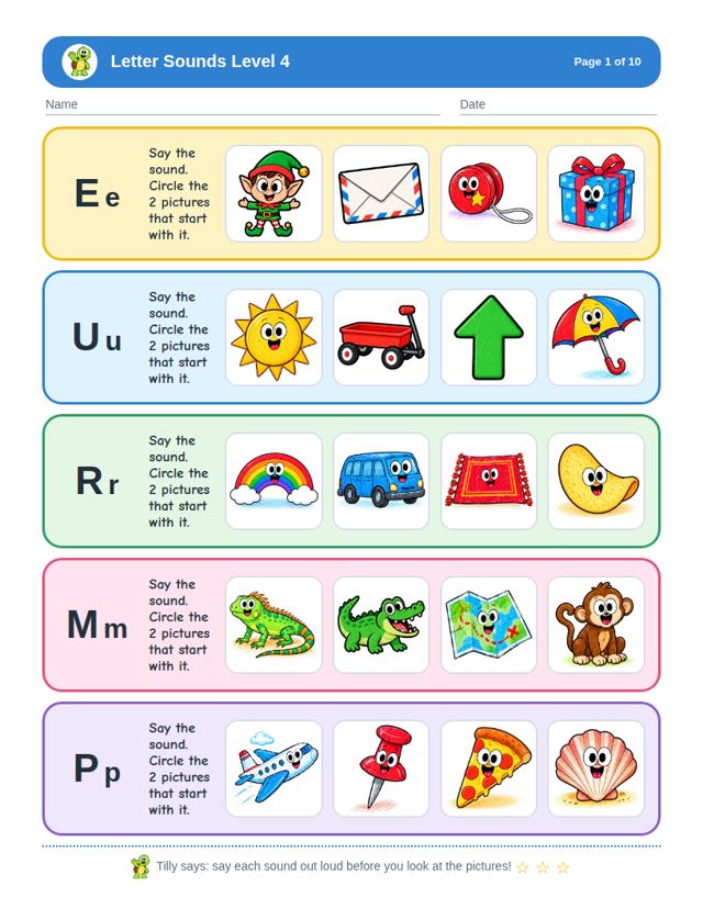 Sample page from Letter Sounds Level 4
