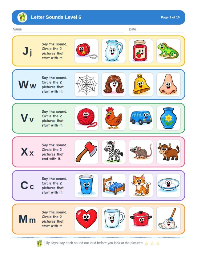 Sample page from Letter Sounds Level 6