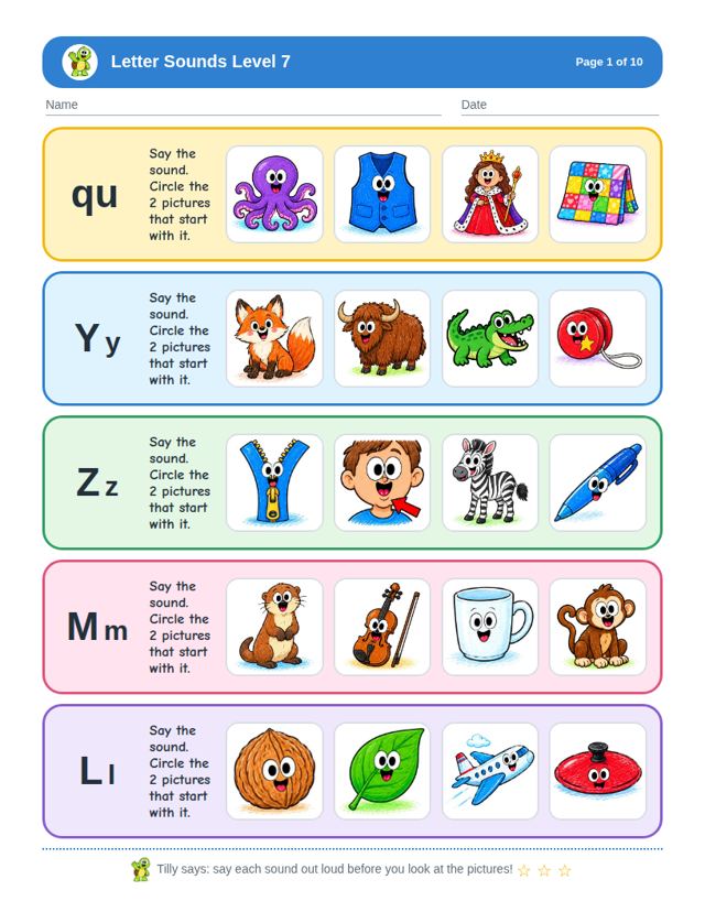 Letter Sounds Level 7 sample page