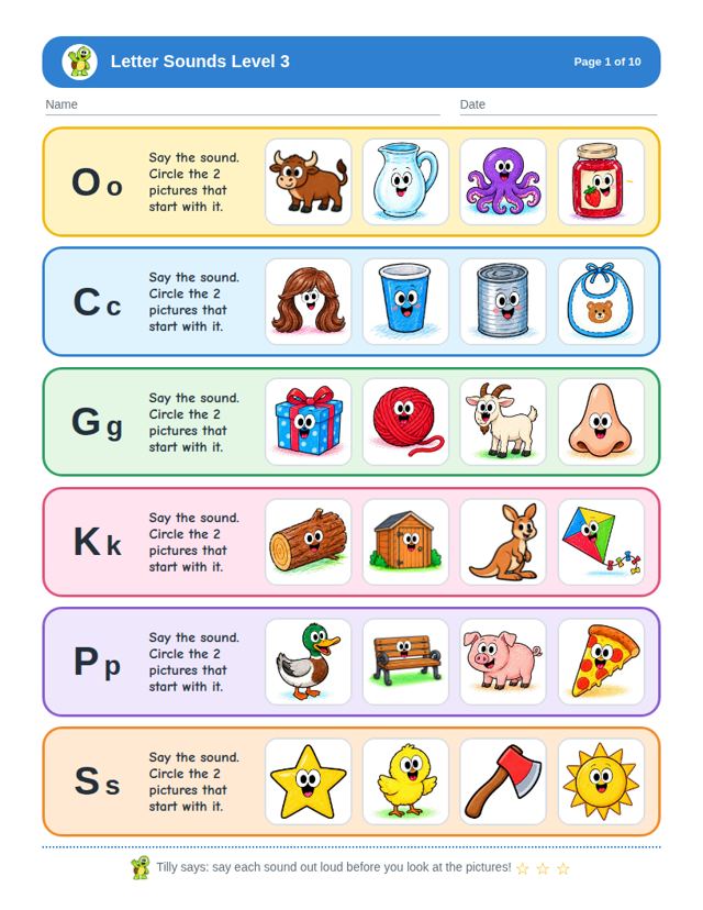 Letter Sounds Level Bundle: sample page 3