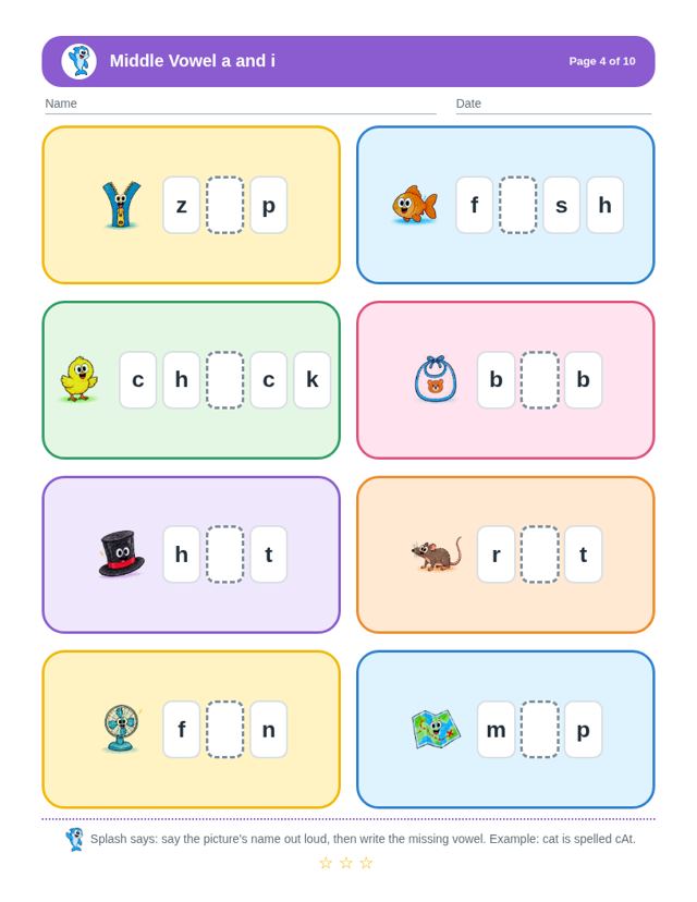 Middle Vowel a and i free sample page