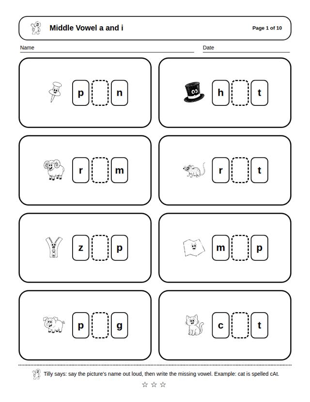 Middle Vowel a and i: sample page 4