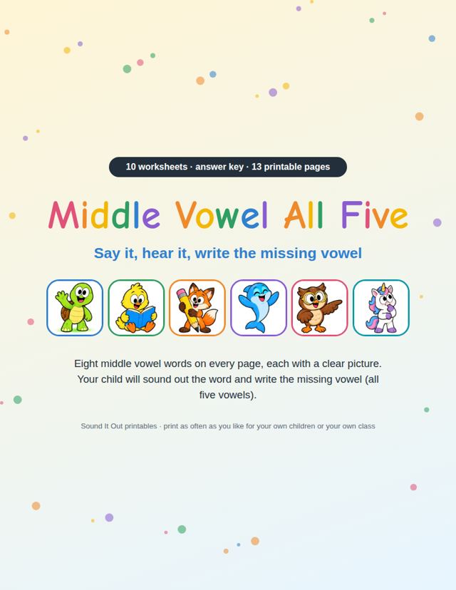 Middle Vowel All Five: sample page 1