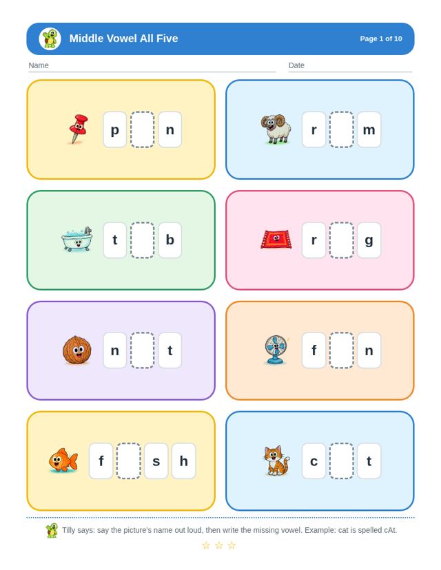 Free sample page from Middle Vowel All Five