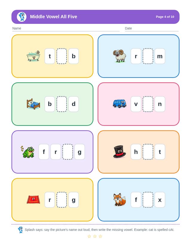 Middle Vowel All Five: sample page 3
