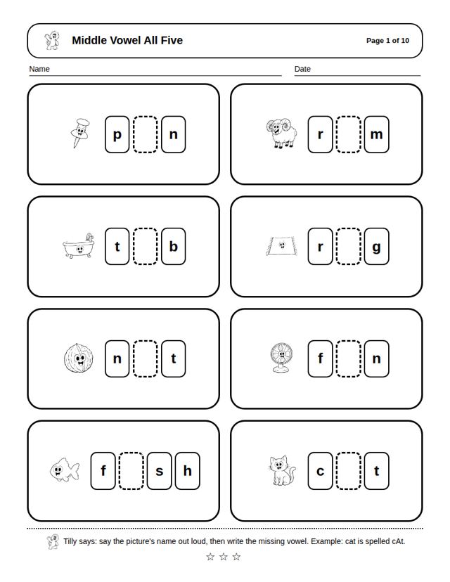 Middle Vowel All Five: sample page 4