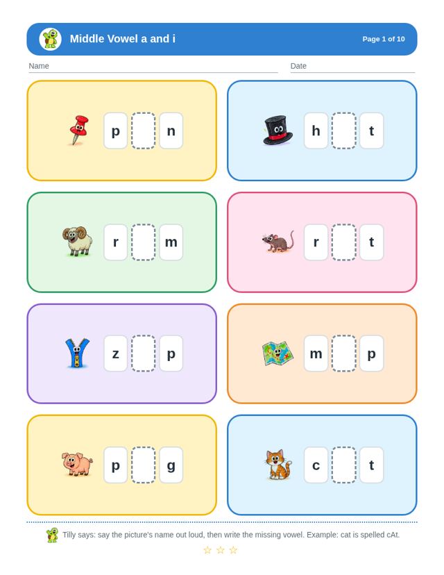 Middle Vowel Bundle: sample page 1