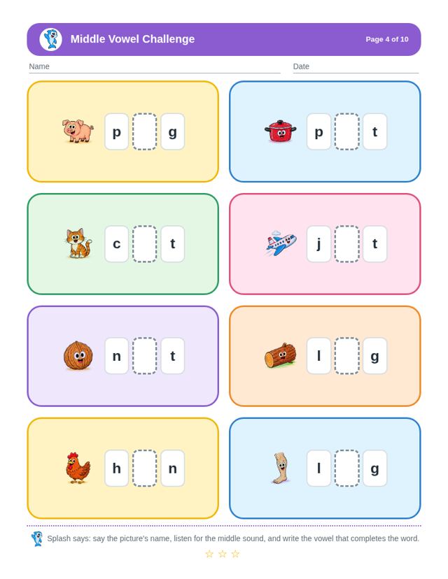 Middle Vowel Challenge free sample page
