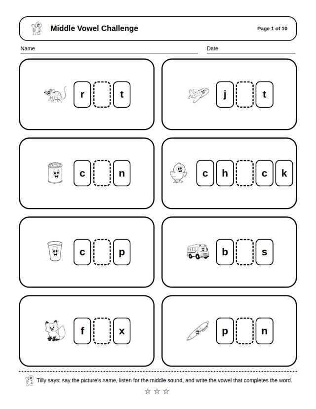 Middle Vowel Challenge: sample page 4