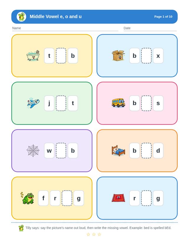 Free sample page from Middle Vowel e, o and u