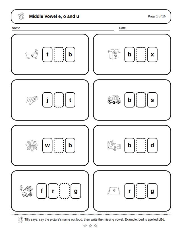 Middle Vowel e, o and u: sample page 4