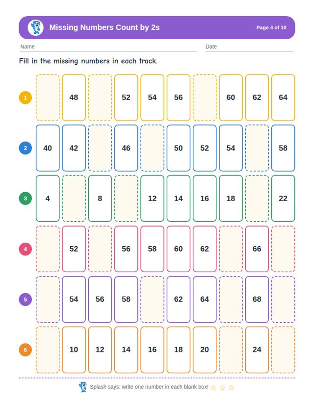 Missing Numbers Count by 2s free sample page