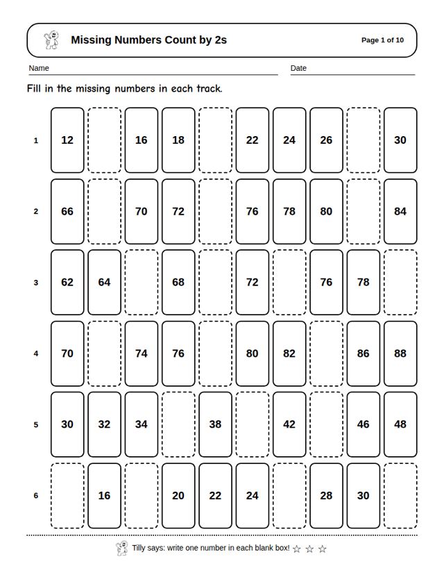 Missing Numbers Count by 2s: sample page 4