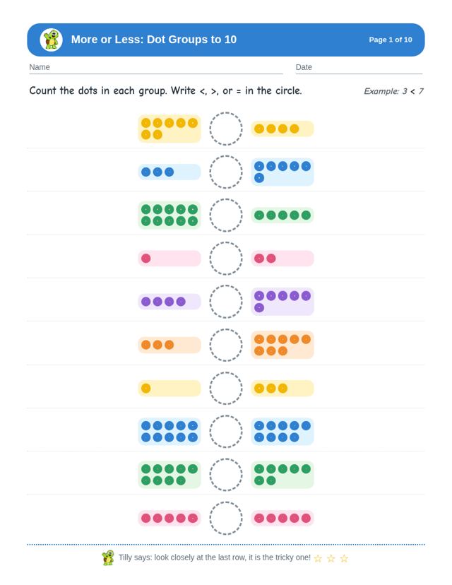 More or Less: Dot Groups to 10 free sample page