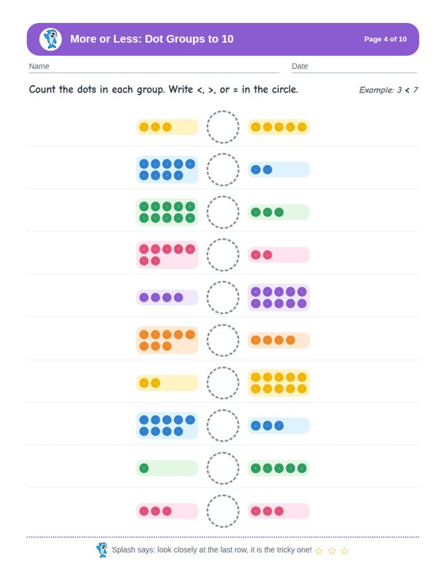 More or Less: Dot Groups to 10 free sample page