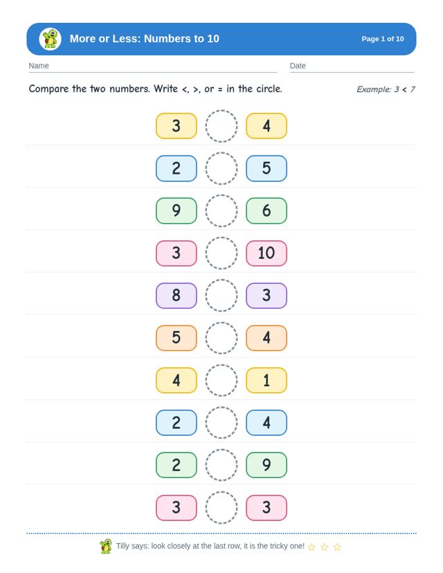 Free sample page from More or Less: Numbers to 10