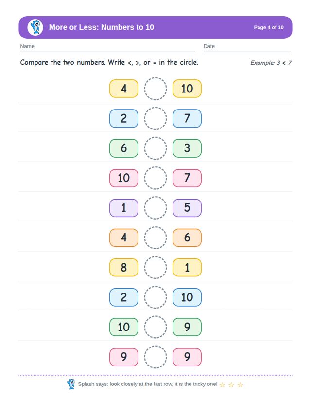 More or Less: Numbers to 10: sample page 3