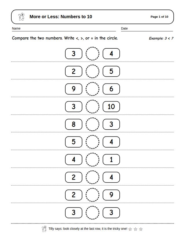 More or Less: Numbers to 10: sample page 4
