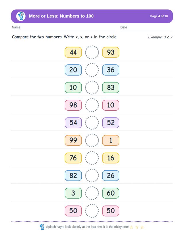 More or Less: Numbers to 100: sample page 3