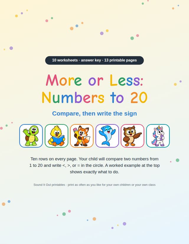 More or Less: Numbers to 20: sample page 1